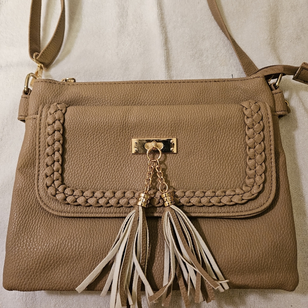 Ivy London Elegant Tan Shoulder Bag with Tassel Accents